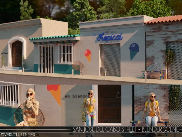 Alpha San Jose Del Cabo street Blender scene by overkillsimmer - The Sims 4 Custom Content