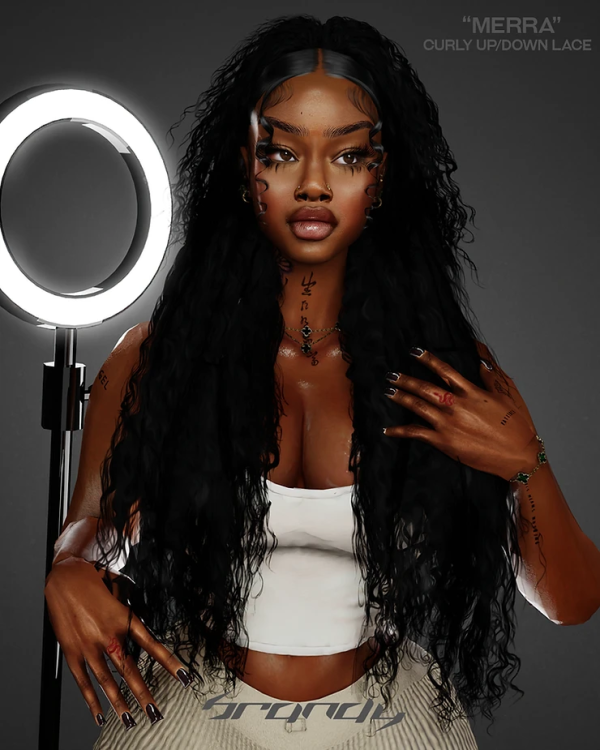 Alpha MERRA Curly UpDown lace wig by simsfinds - The Sims 4 Custom Content