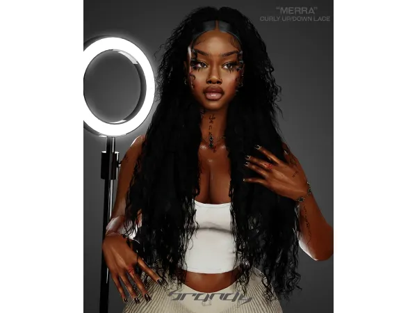 Alpha MERRA Curly UpDown lace wig - The Sims 4 Custom Content