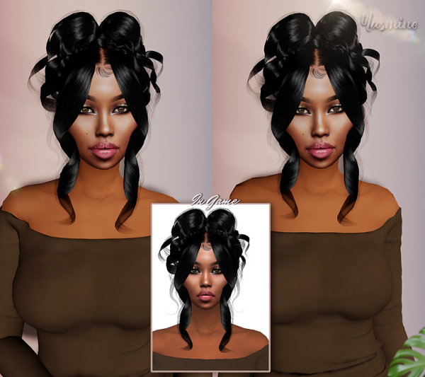 Alpha Yasmine curly messy pony by simsfinds - The Sims 4 Custom Content