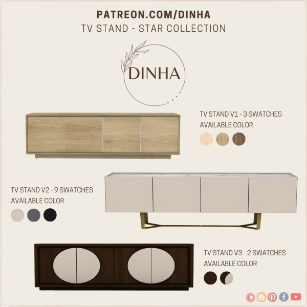 Alpha TV Stand Star Collection 3 Models by dinhagamer - The Sims 4 Custom Content
