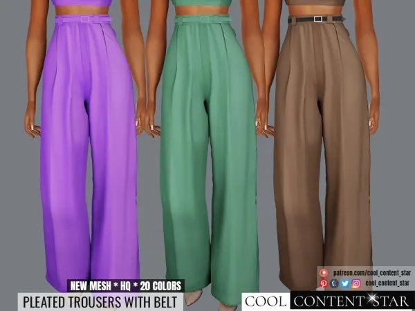 Alpha Pleated Trousers with Belt cool_content_star - The Sims 4 Custom Content