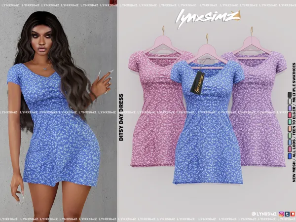 Alpha Ditsy Day Dress by LYNXSIMZ - The Sims 4 Custom Content