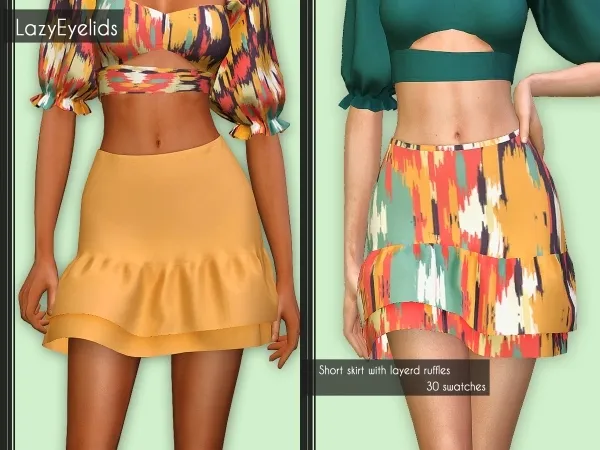 Alpha Short skirt with layerd ruffles by lazyeyelids - The Sims 4 Custom Content