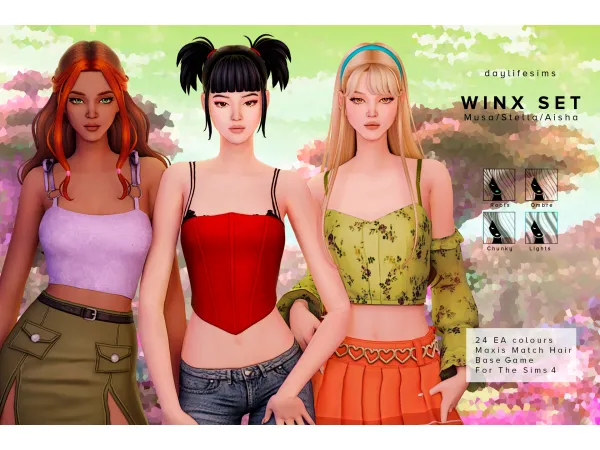 Maxis Match WINX CLUB SET Musa Stella and Aisha by Daylife Sims - The Sims 4 Custom Content