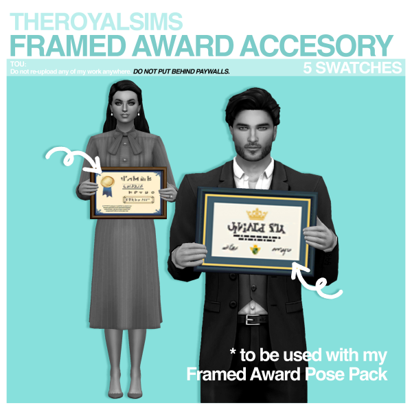 Maxis Match THEROYALSIMS FRAMED AWARD ACCESSORY by simsfinds - The Sims 4 Custom Content