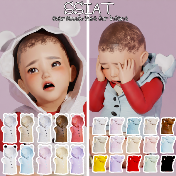 Alpha acc) Bear hoodie vest ver12 for infant by simsfinds - The Sims 4 Custom Content