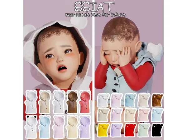 Alpha acc) Bear hoodie vest ver12 for infant - The Sims 4 Custom Content