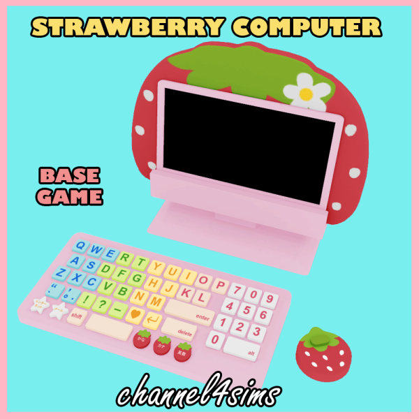 Maxis Match Strawberry Computer by simsfinds - The Sims 4 Custom Content
