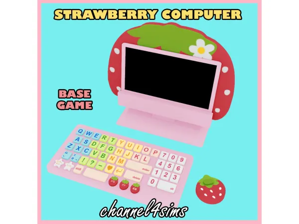 Maxis Match Strawberry Computer by channel4sims - The Sims 4 Custom Content