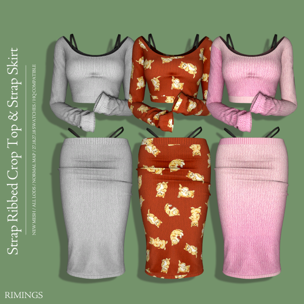 Alpha [RIMINGS] Strap Ribbed Crop Top Strap Skirt by simsfinds - The Sims 4 Custom Content