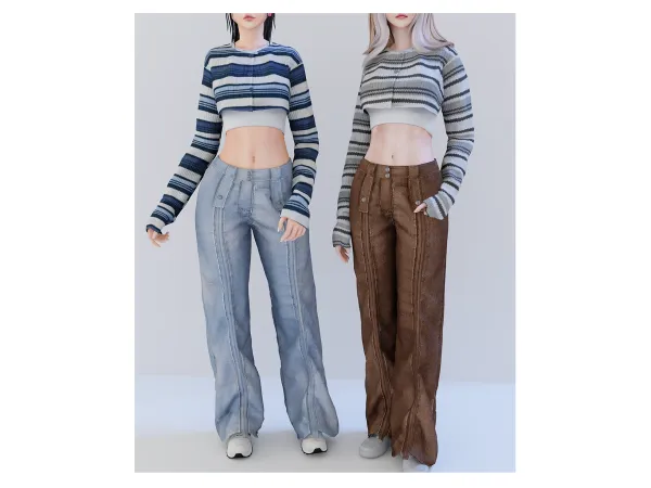 Alpha Cute cropped sweater ruched front pants Babyetears - The Sims 4 Custom Content