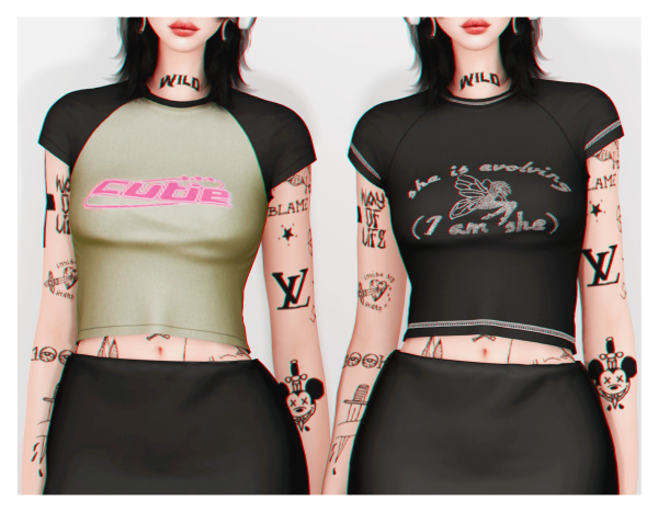 Alpha Giddy Y2K T Shirt ' Skirt by plbsims - The Sims 4 Custom Content