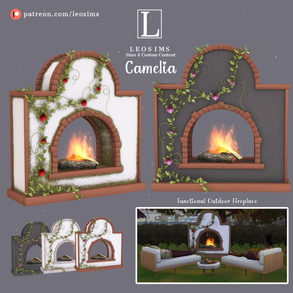 Alpha Camelia Fireplace by leosims4cc - The Sims 4 Custom Content