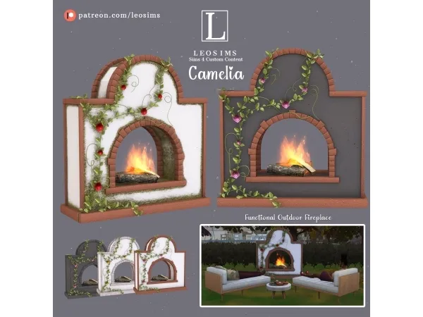 Alpha Camelia Fireplace - The Sims 4 Custom Content