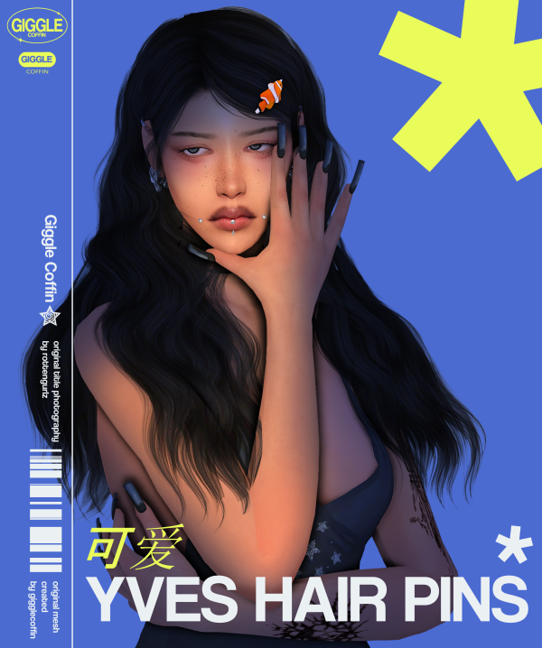 Alpha (GIGGLECOFFIN) YVES HAIR PINS by simsfinds - The Sims 4 Custom Content