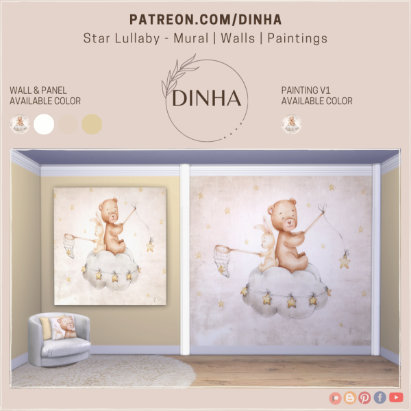 Mix Star Lullaby Mural Walls Paintings by dinhagamer - The Sims 4 Custom Content