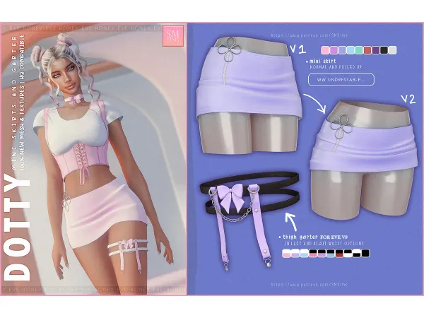 Alpha SUGAR Dotty Mini Skirt Garter by SM Sims - The Sims 4 Custom Content
