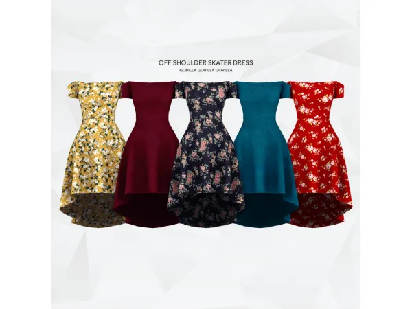 Alpha Off Shoulder Skater Dress by gorillax3 - The Sims 4 Custom Content