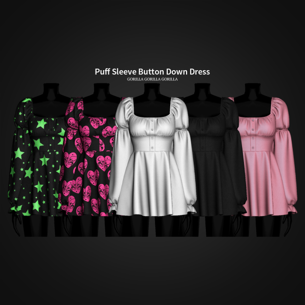Alpha Puff Sleeve Button Down Dress by simsfinds - The Sims 4 Custom Content