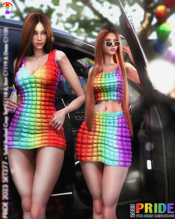 Alpha PRIDE 2023 SET277 Solid Ruched Set by daphsmods - The Sims 4 Custom Content