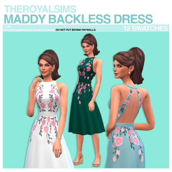 Maxis Match THEROYALSIMS MADDY BACKLESS DRESS by simsfinds - The Sims 4 Custom Content