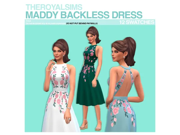 Maxis Match THEROYALSIMS MADDY BACKLESS DRESS by The Royal Sims - The Sims 4 Custom Content
