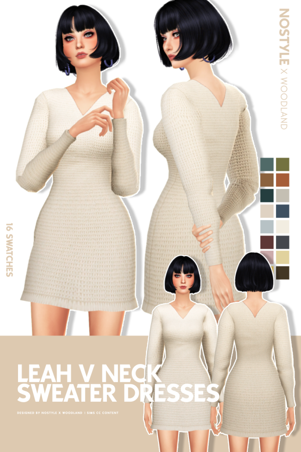 Maxis Match Leah V Neck Sweater Dresses by simsfinds - The Sims 4 Custom Content