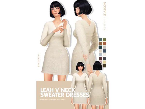 Maxis Match Leah V Neck Sweater Dresses by NO STYLE X W O O D L A N D - The Sims 4 Custom Content