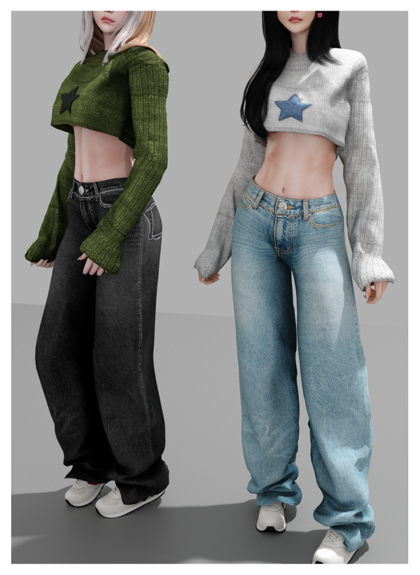 Alpha Style jeans Knit sweater Babyetears by babyetears - The Sims 4 Custom Content