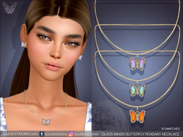 Alpha Glass Wings Butterfly Pendant Necklace For Adults Kids and Toddlers - The Sims 4 Custom Content