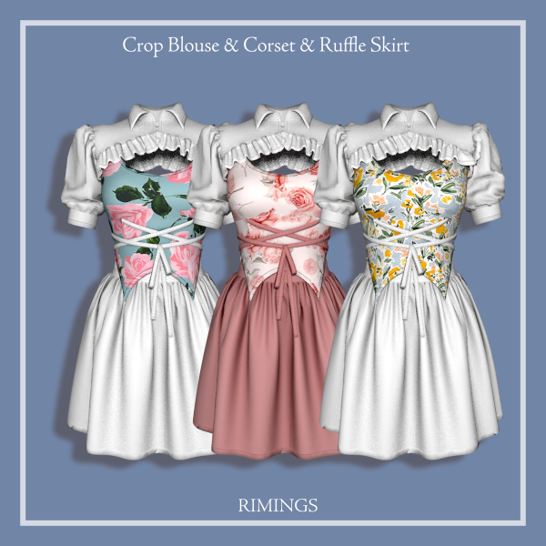 Alpha [RIMINGS] Crop Blouse Corset Ruffle Skirt by simsfinds - The Sims 4 Custom Content