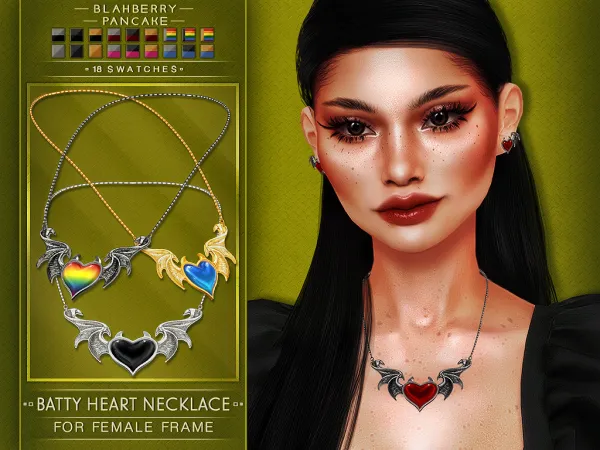 Alpha BATTY HEART NECKLACE F M Blahberry Pancake - The Sims 4 Custom Content