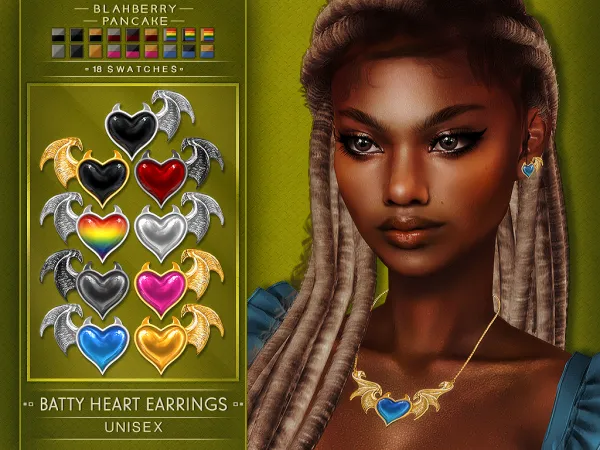 Alpha BATTY HEART EARRINGS Blahberry Pancake - The Sims 4 Custom Content