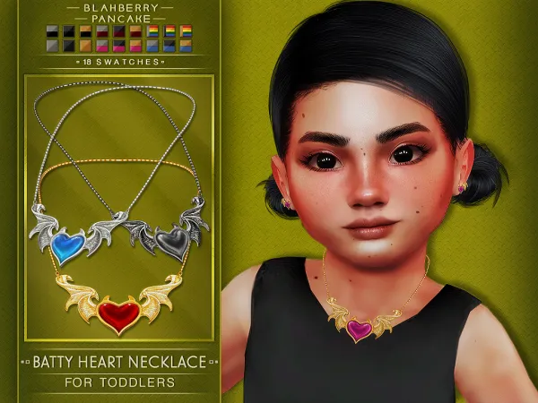 Alpha BATTY HEART NECKLACE EARRINGS FOR TODDLERS Blahberry Pancake - The Sims 4 Custom Content