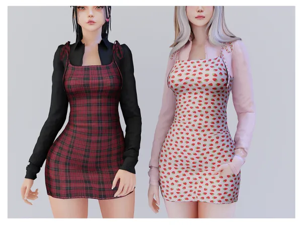 Alpha Plaid up dress Babyetears - The Sims 4 Custom Content