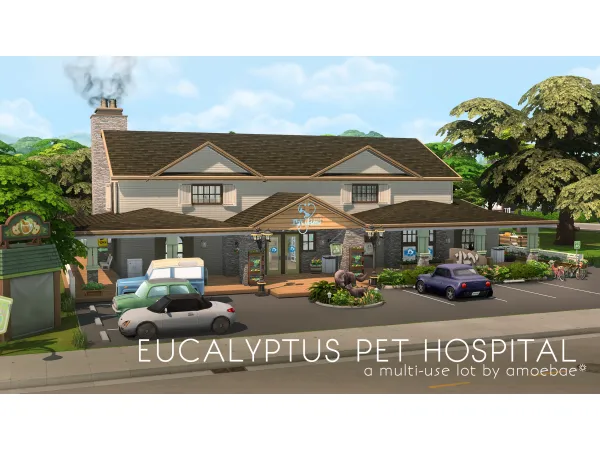 Maxis Match EUCALYPTUS PET HOSPITAL a multi use lot by amoebae - The Sims 4 Custom Content