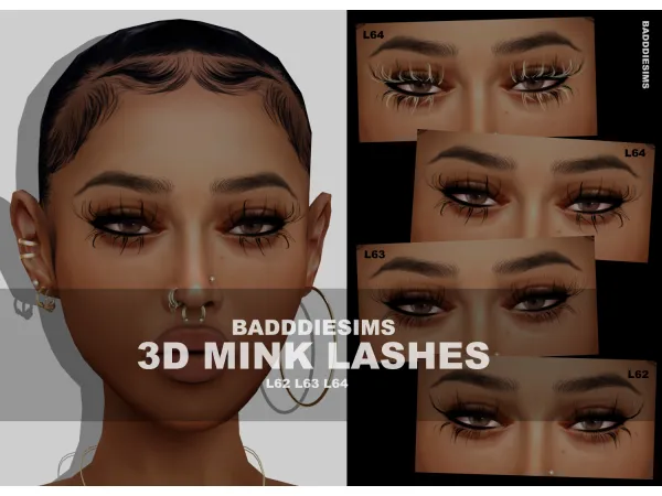 Alpha 3D MINK LASHES L62 L63 L64 by BADDDIESIMS - The Sims 4 Custom Content