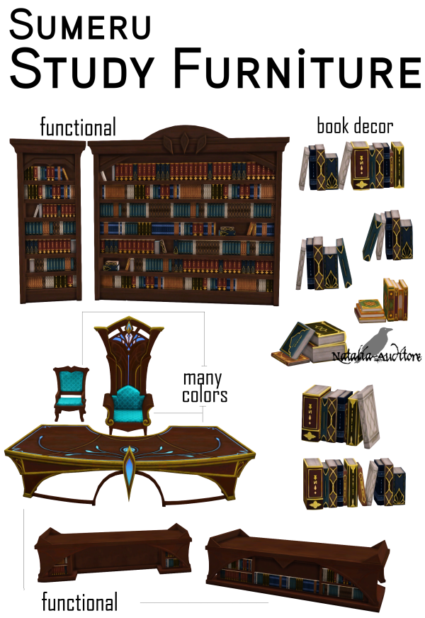 Maxis Match Sumeru study furniture Auditore by simsfinds - The Sims 4 Custom Content