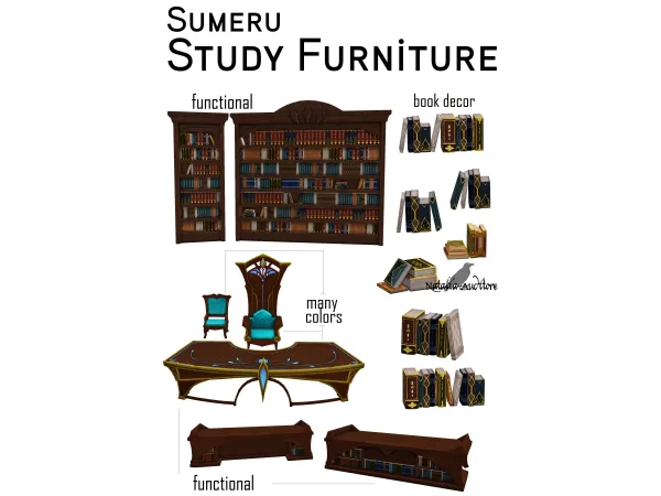 Maxis Match Sumeru study furniture Auditore by Natalia - The Sims 4 Custom Content
