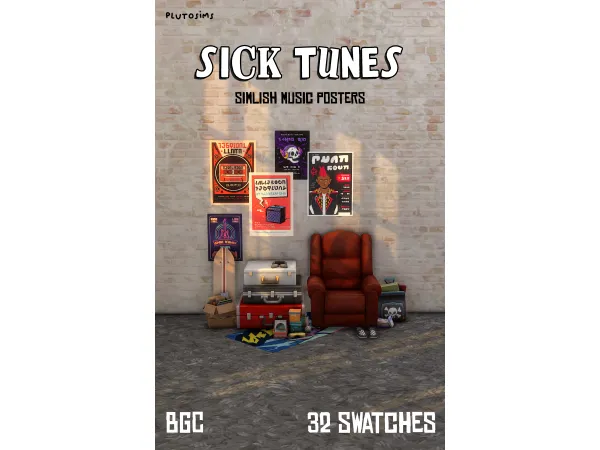 Maxis Match Sick Tunes Simlish Music Posters by Pluto Sims - The Sims 4 Custom Content