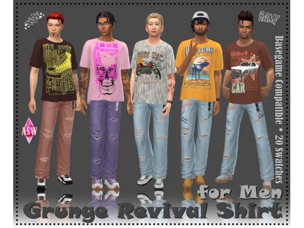 Maxis Match Grunge Revival Shirts for Men by Annett's Sims 4 Welt ASW - The Sims 4 Custom Content