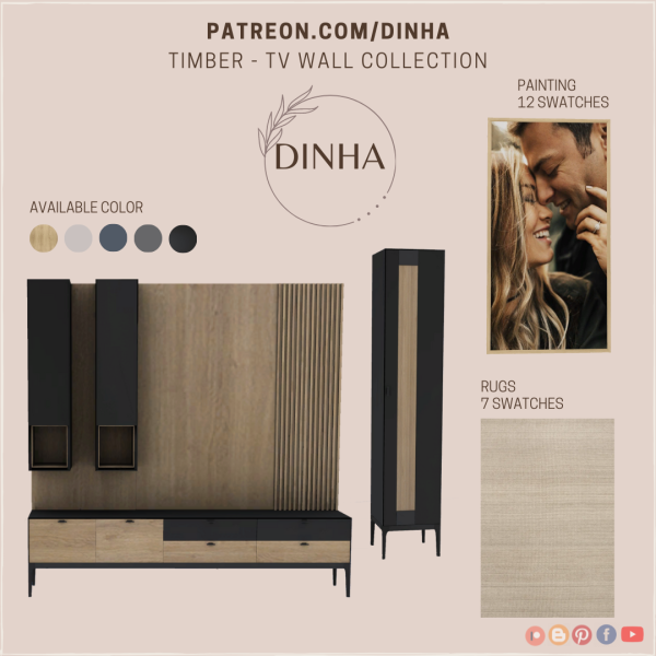 Alpha Timber TV Wall Collection by dinhagamer - The Sims 4 Custom Content