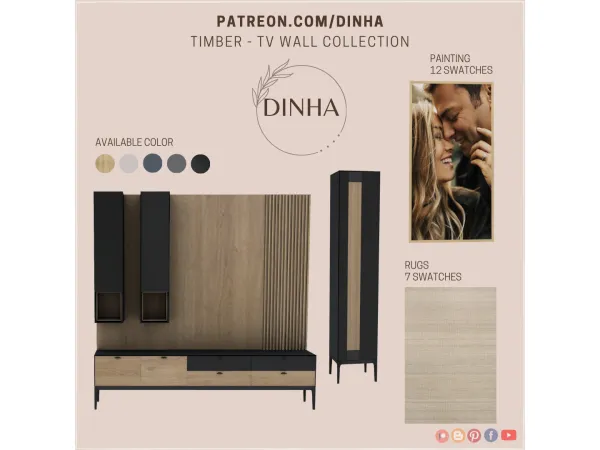 Alpha Timber TV Wall Collection - The Sims 4 Custom Content