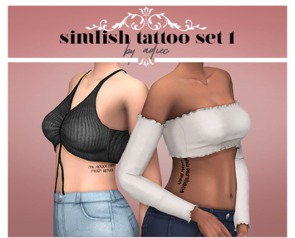 Mix adiec SIMLISH TATTOO SET 1 by simsfinds - The Sims 4 Custom Content