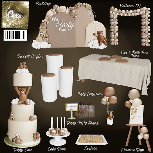 Alpha Cozy Bear Baby Shower Pack by simsfinds - The Sims 4 Custom Content