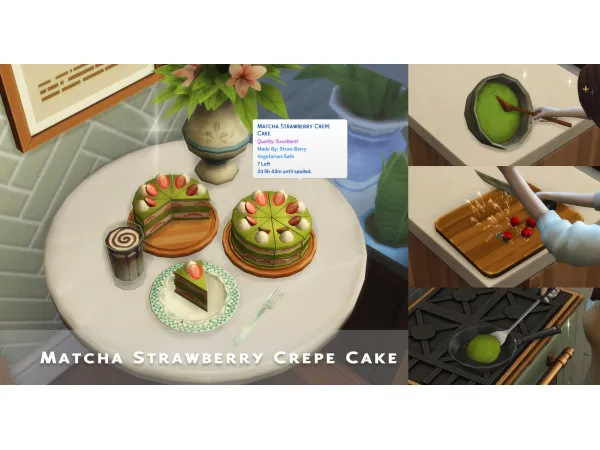 Maxis Match June 2023 Recipe_Matcha Strawberry Crepe Cake by simsfinds - The Sims 4 Custom Content