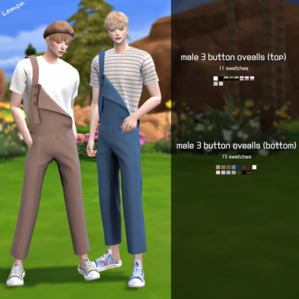 Alpha [Lemon] male 3 button overalls (top) by simsfinds - The Sims 4 Custom Content