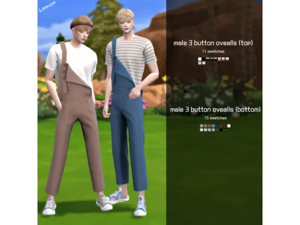 Alpha [Lemon] male 3 button overalls (top) - The Sims 4 Custom Content
