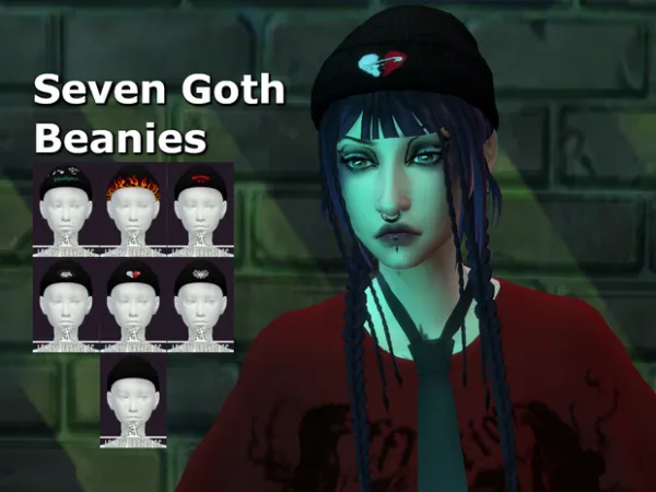 Maxis Match Seven Goth Beanies by lonelygravescc - The Sims 4 Custom Content